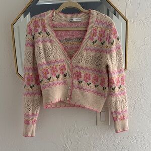 Zara Cream and Pink Floral Cardigan